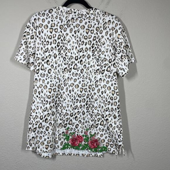 Cool TM XS Leopard Lace T-Shirt White Cotton Flower Applique Short Sleeves - Picture 2 of 11